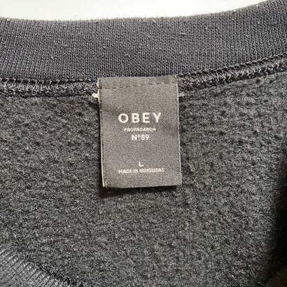 古着 used　OBEY　オベイ　長袖クルーネックプリントスウェット　トレーナー　ドクロ　スカル　黒　ブラック　秋冬服　Lサイズ