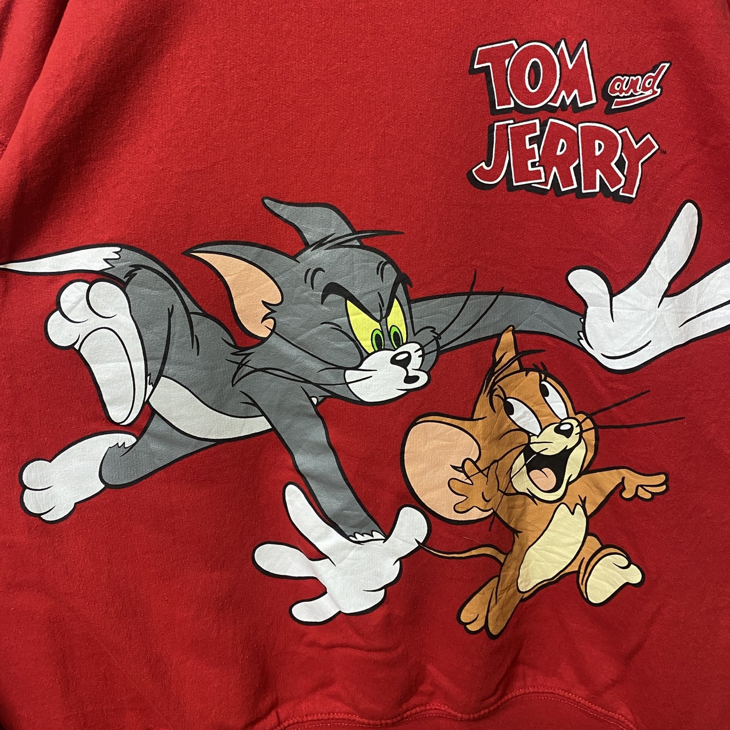 古着 used　TOM＆JERRY トムとジェリー　長袖オフィシャルプリントスウェット　トレーナー　赤　Lサイズ