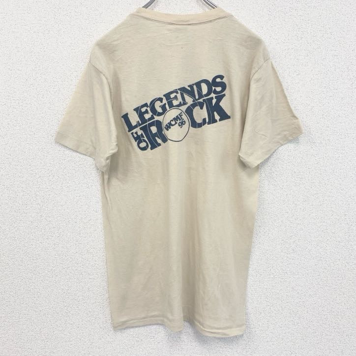 半袖バックプリントTシャツ　シングルステッチ　レトロ　クルーネック　ヴィンテージ　90s　ベージュ　Lサイズ　古着