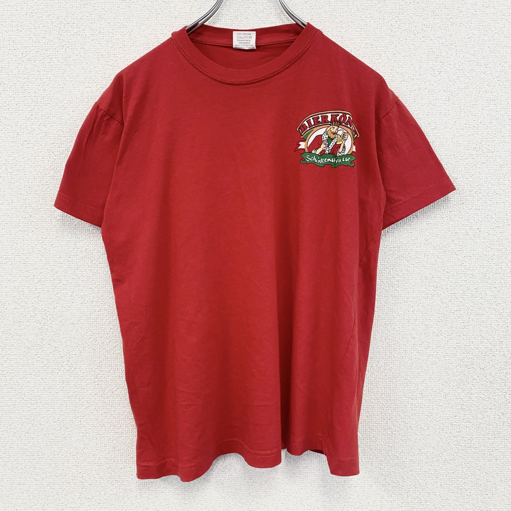 DREAM YARD　半袖プリントTシャツ　BIER KONIG　レトロ　カジュアル　赤　レッド　クルーネック　Lサイズ　古着