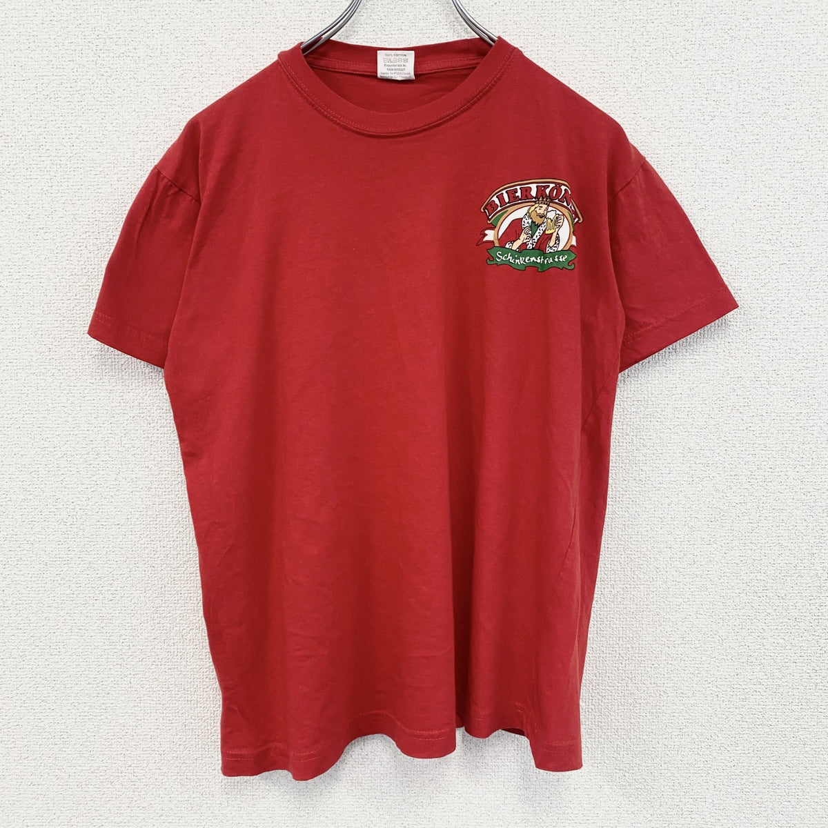 DREAM YARD　半袖プリントTシャツ　BIER KONIG　レトロ　カジュアル　赤　レッド　クルーネック　Lサイズ　古着