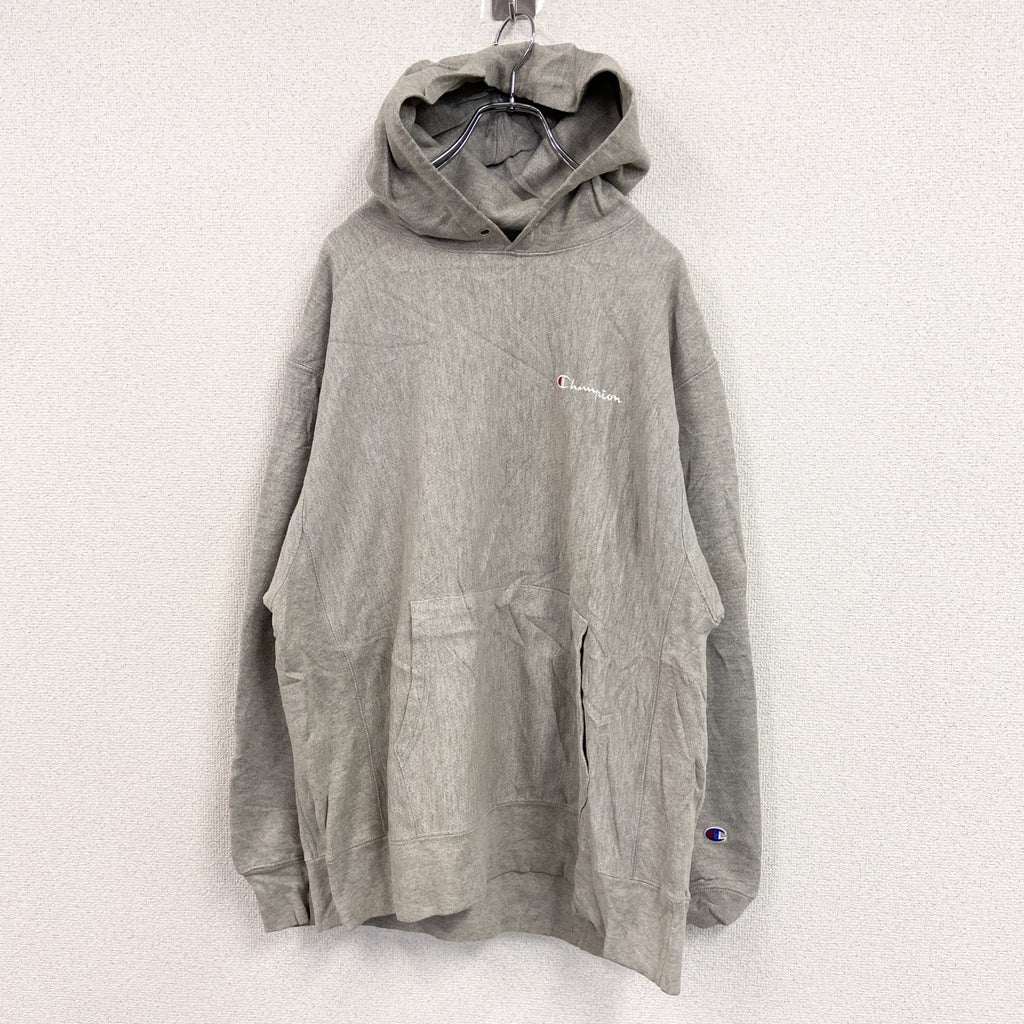 Champion　チャンピオン　リバースウィーブ　スウェットパーカー/フーディー　刺繍ロゴ　ワンポイント　現行　グレー　灰色　XLサイズ トレーナー スウェットトップス フード付き 古着