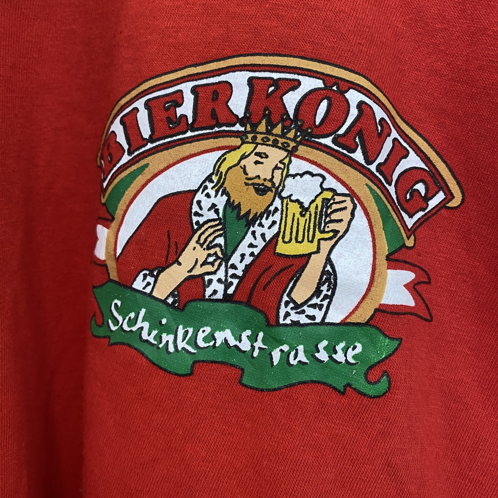 DREAM YARD　半袖プリントTシャツ　BIER KONIG　レトロ　カジュアル　赤　レッド　クルーネック　Lサイズ　古着