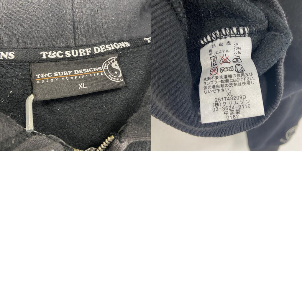 T&C Surf Designs　フルジップパーカー/フーディー　黒　ブラック　XLサイズ　古着