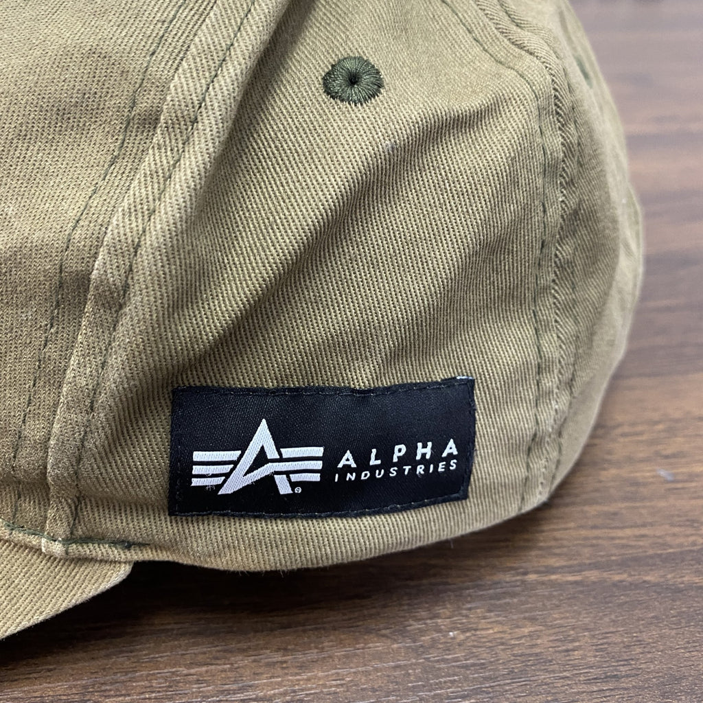 ALPHA INDUSTRIES　アルファインダストリーズ　キャップ　アーチプリント　4連プリント　刺繍ロゴ　ベージュ　57～59サイズ　古着