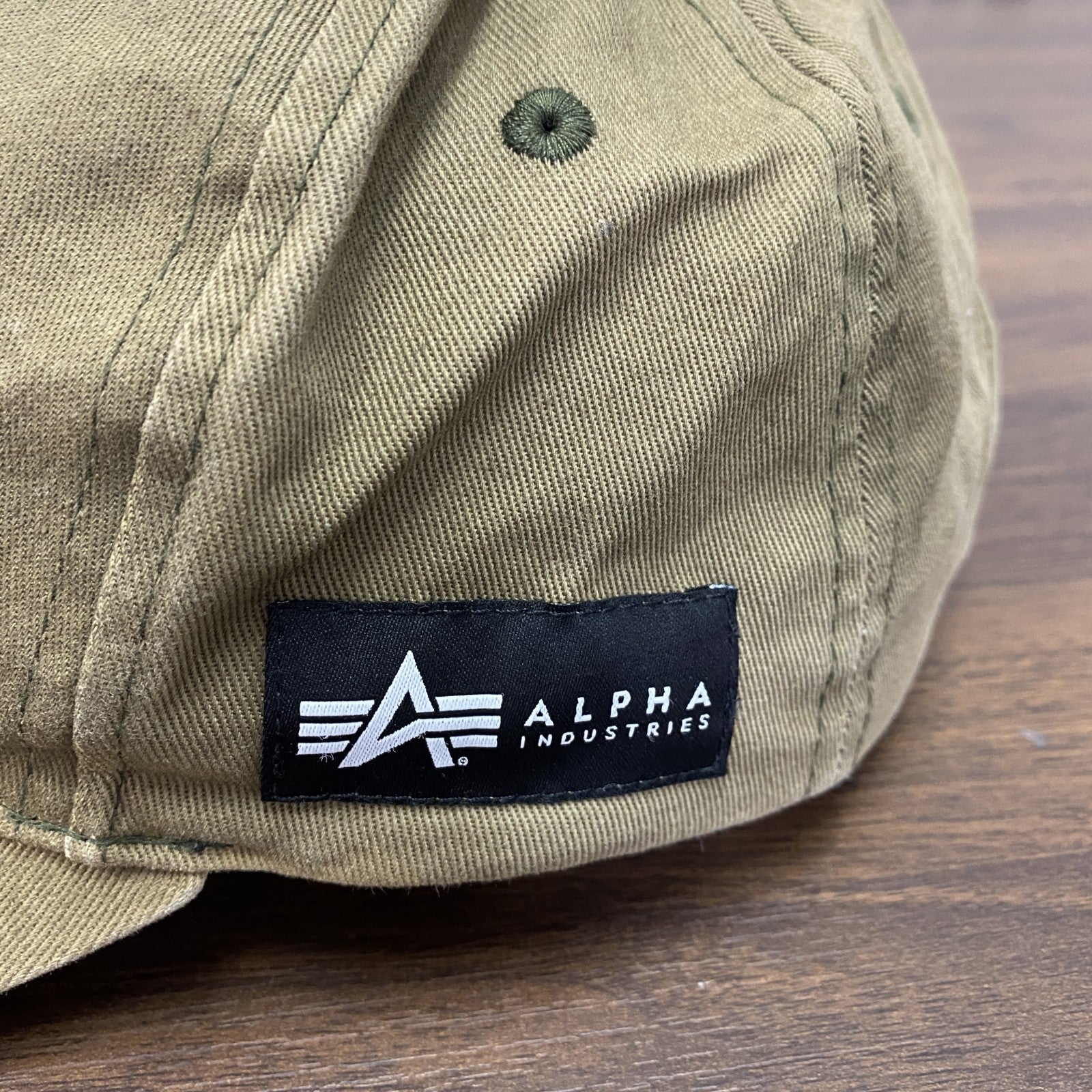 ALPHA INDUSTRIES　アルファインダストリーズ　キャップ　アーチプリント　4連プリント　刺繍ロゴ　ベージュ　57～59サイズ　古着