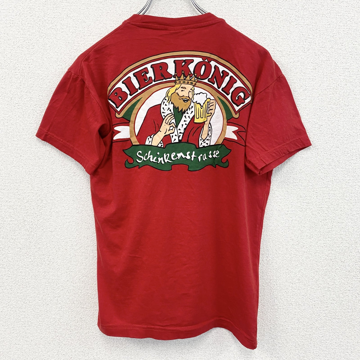 DREAM YARD　半袖プリントTシャツ　BIER KONIG　レトロ　カジュアル　赤　レッド　クルーネック　Lサイズ　古着