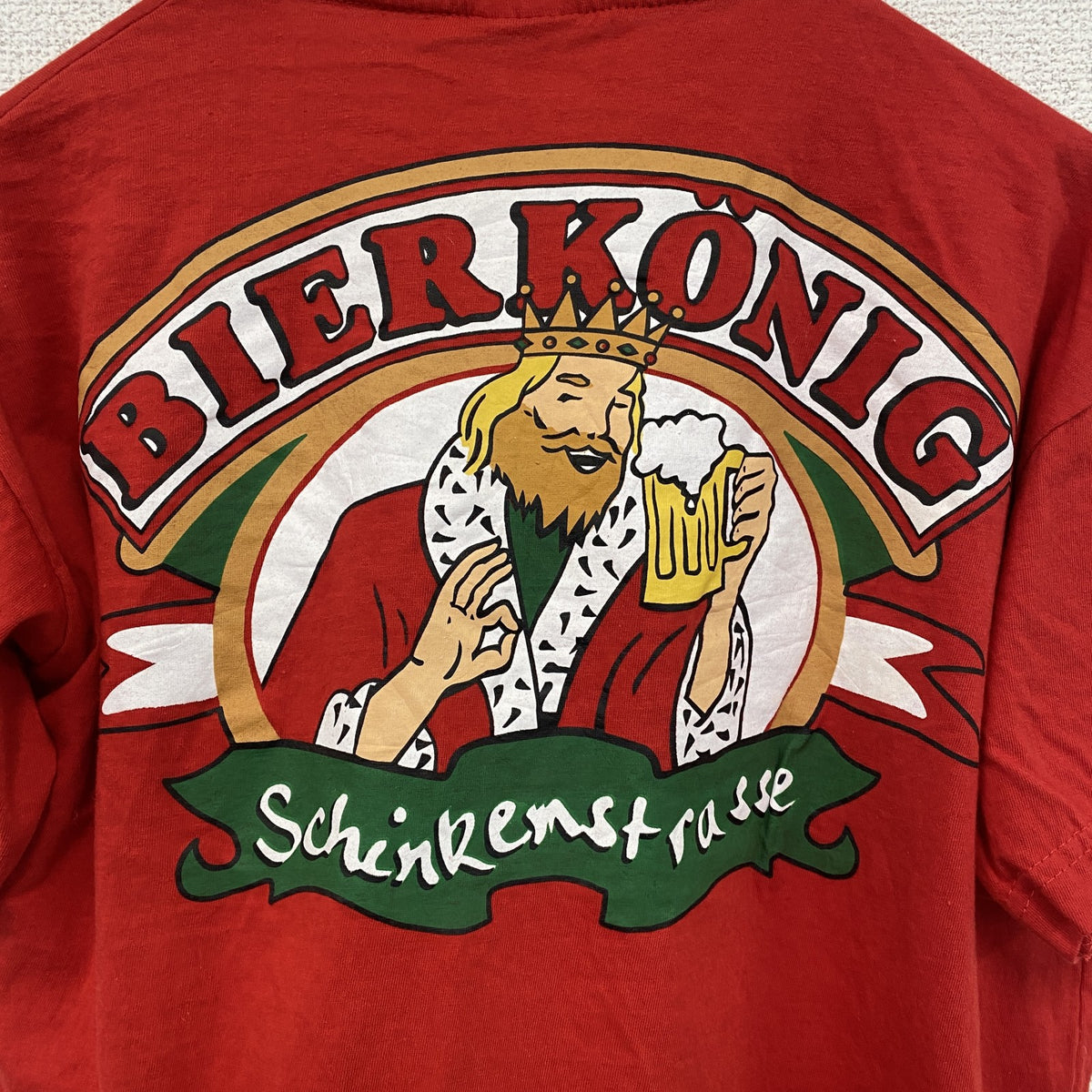 DREAM YARD　半袖プリントTシャツ　BIER KONIG　レトロ　カジュアル　赤　レッド　クルーネック　Lサイズ　古着