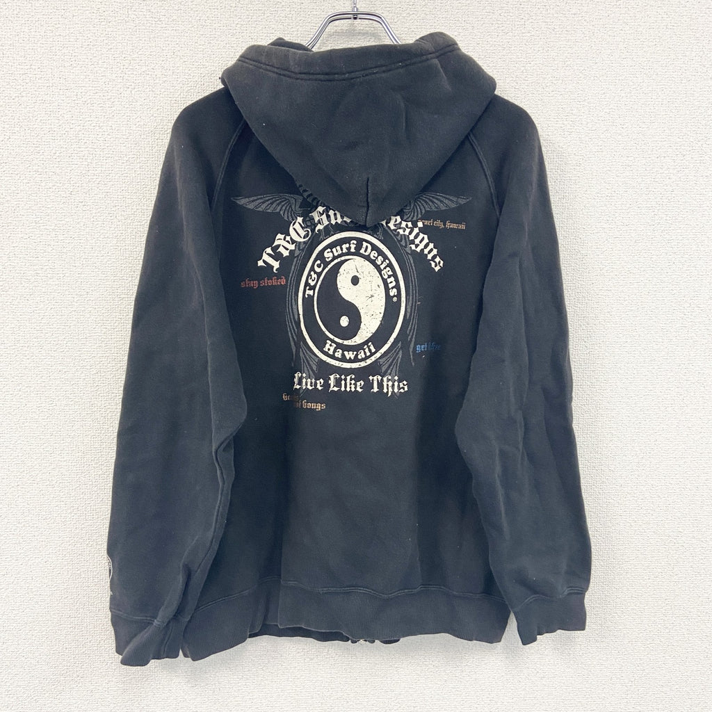 T&C Surf Designs　フルジップパーカー/フーディー　黒　ブラック　XLサイズ　古着
