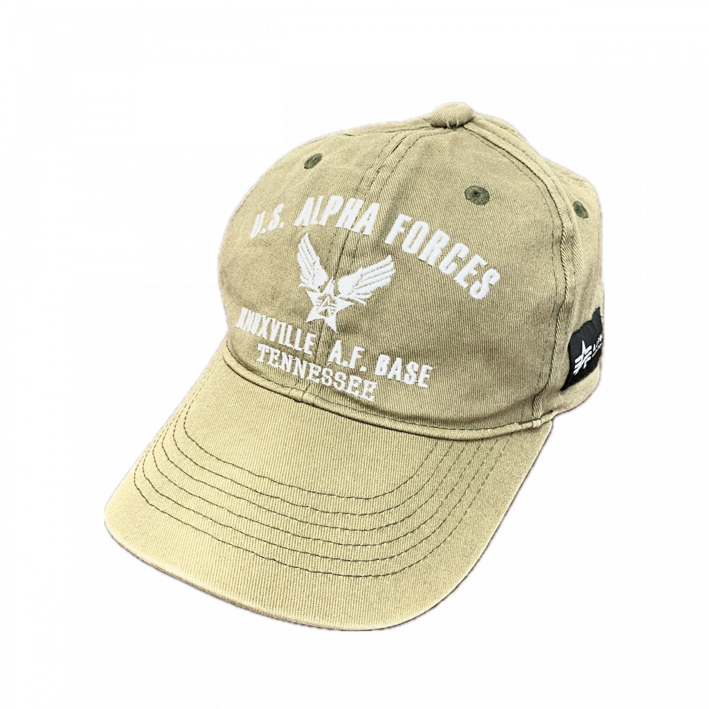 ALPHA INDUSTRIES　アルファインダストリーズ　キャップ　アーチプリント　4連プリント　刺繍ロゴ　ベージュ　57～59サイズ　古着