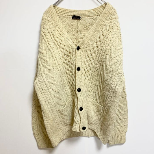 古着 used　GAELTARRA　長袖フィッシャーマンニットカーディガン　セーター　アランニット　白　ホワイト　ヴィンテージ