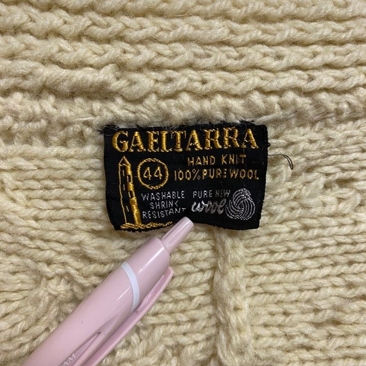 古着 used　GAELTARRA　長袖フィッシャーマンニットカーディガン　セーター　白　ホワイト　ヴィンテージ　秋冬服