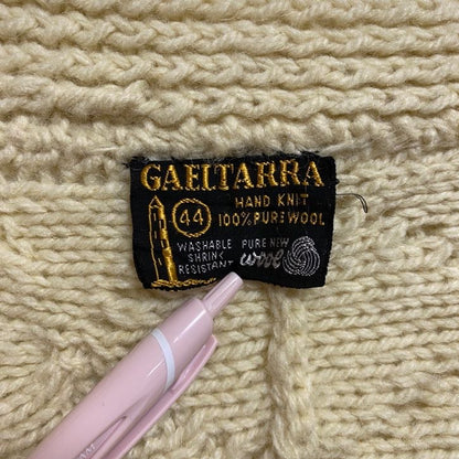 古着 used　GAELTARRA　長袖フィッシャーマンニットカーディガン　セーター　白　ホワイト　ヴィンテージ　秋冬服