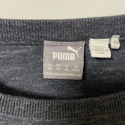 古着 used　puma プーマ　長袖クルーネックニット　セーター　ワンポイントロゴ刺繍　ダークグレー　XXLサイズ