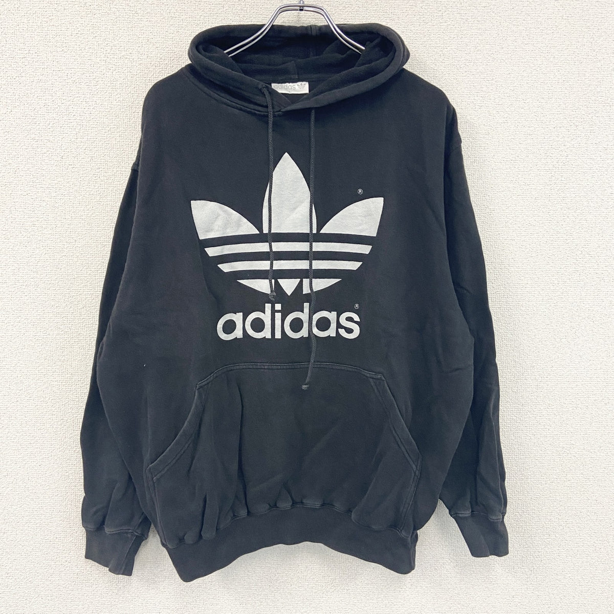 adidas　アディダス　スウェットパーカー/フーディー　黒　ブラック　Lサイズ トレーナー スウェットトップス フード付き 古着