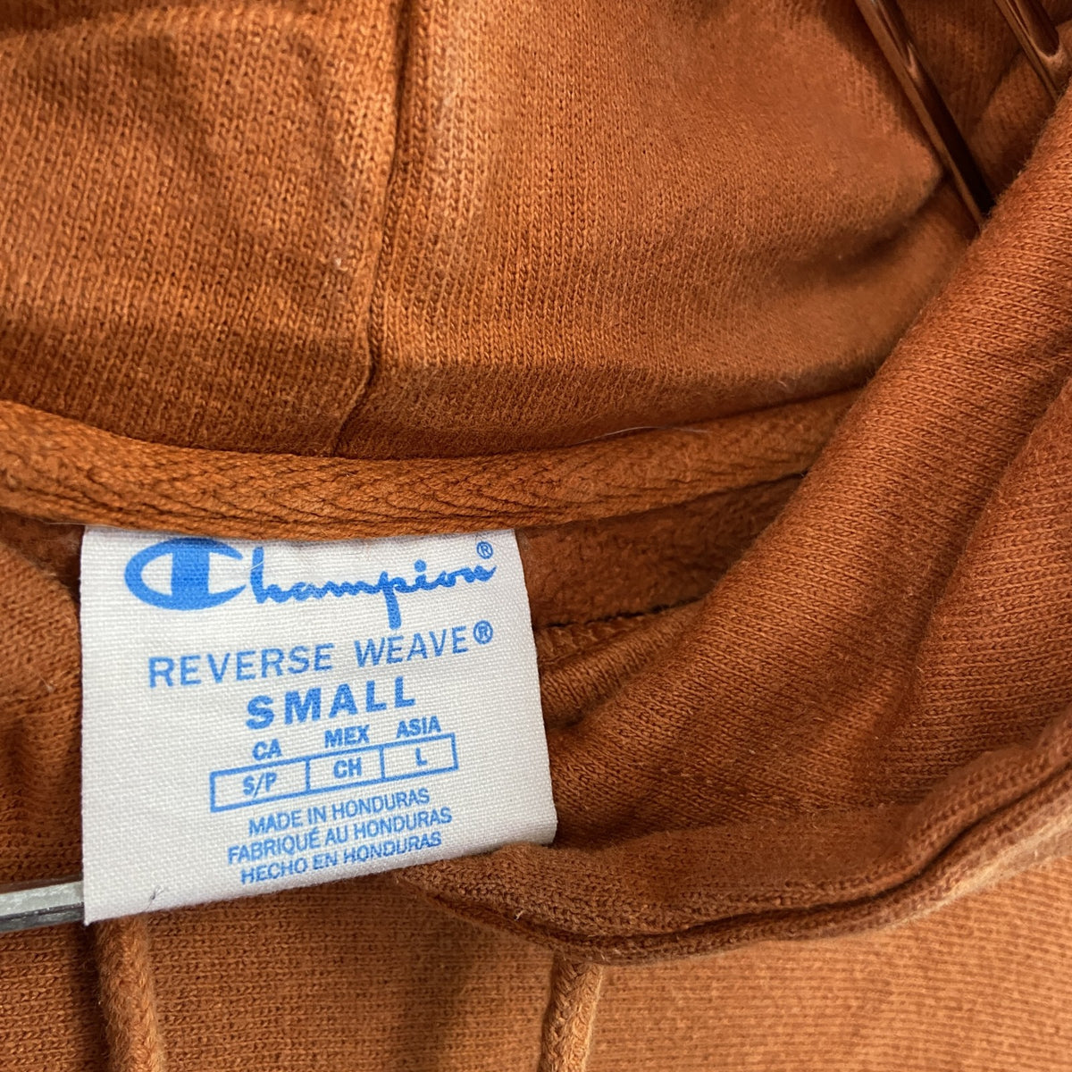 Champion　チャンピオン　リバースウィーブ　スウェットパーカー/フーディー　ヘビーウエイト　刺繍ロゴ　現行　オレンジ　Sサイズ　古着