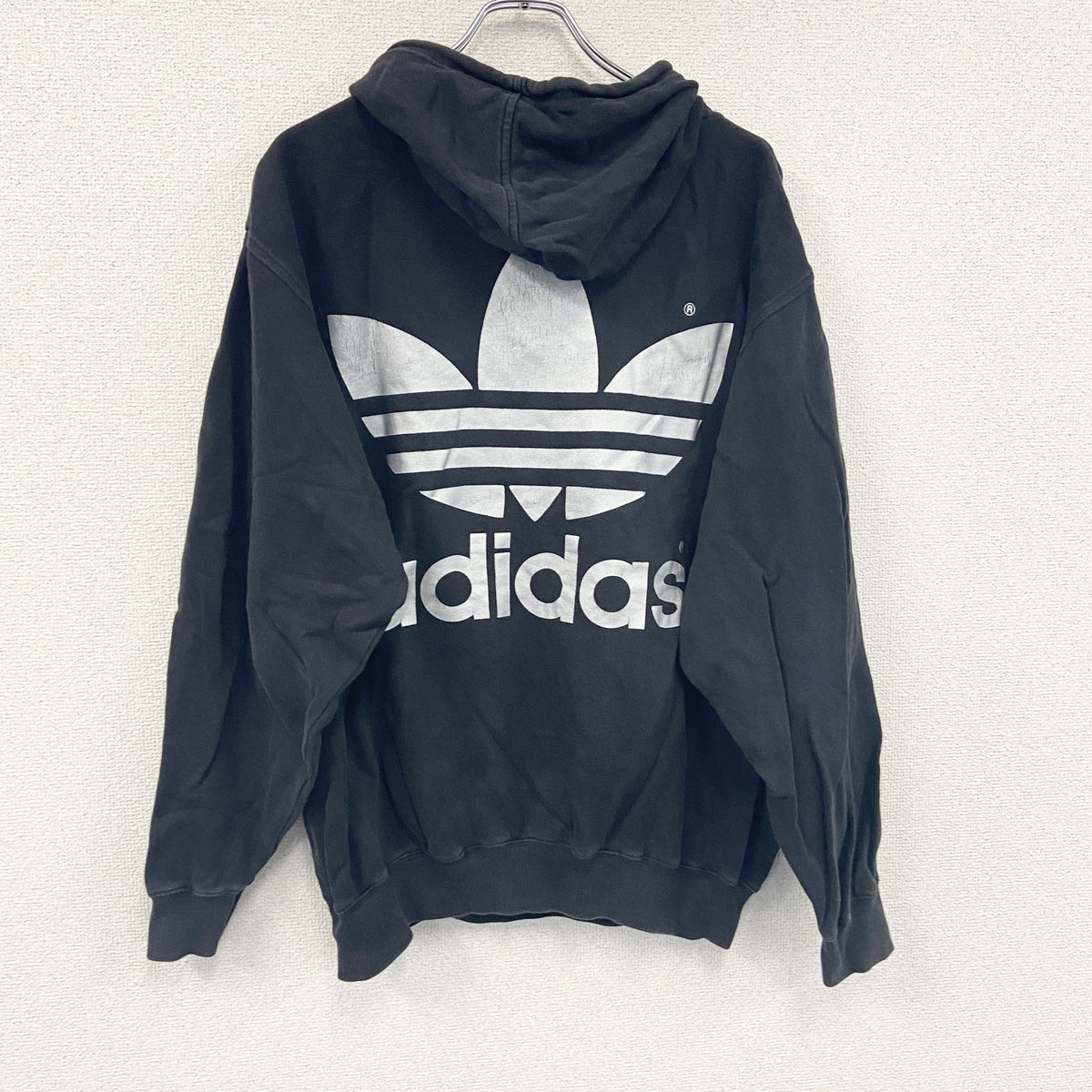 adidas　アディダス　スウェットパーカー/フーディー　黒　ブラック　Lサイズ トレーナー スウェットトップス フード付き 古着
