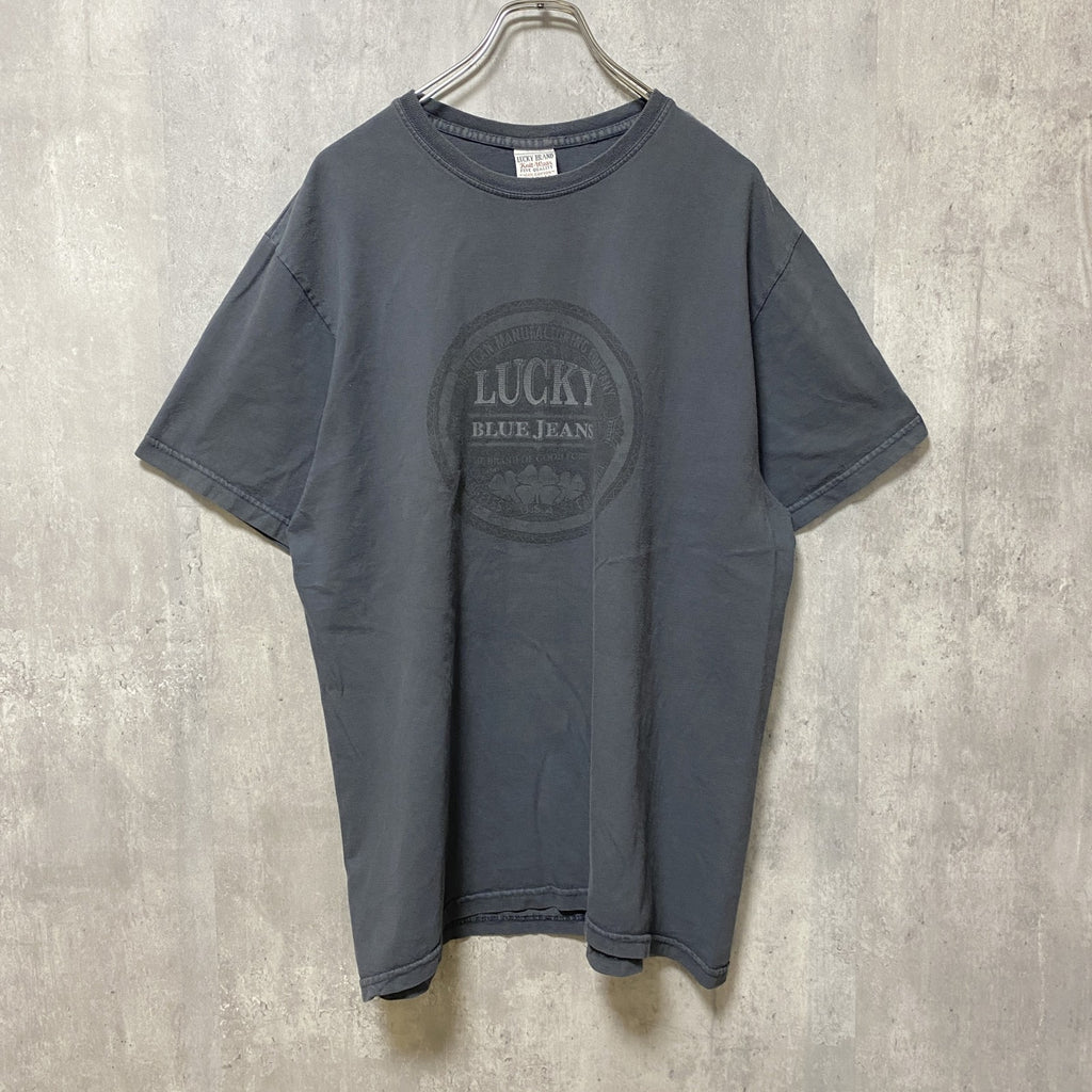 Lucky Brand　Blue Jeans　半袖プリントTシャツ　USA製　グレー　灰色　ビッグシルエット　XLサイズ　古着