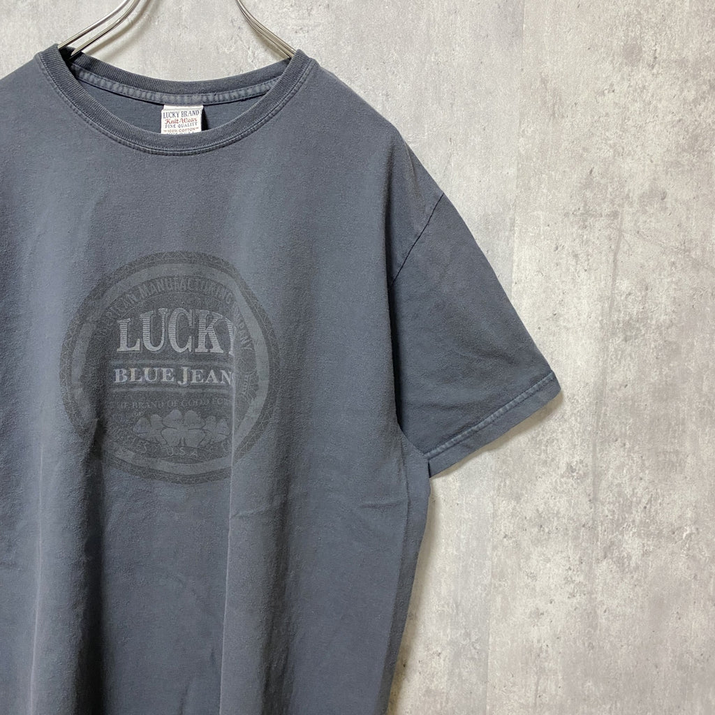 Lucky Brand　Blue Jeans　半袖プリントTシャツ　USA製　グレー　灰色　ビッグシルエット　XLサイズ　古着