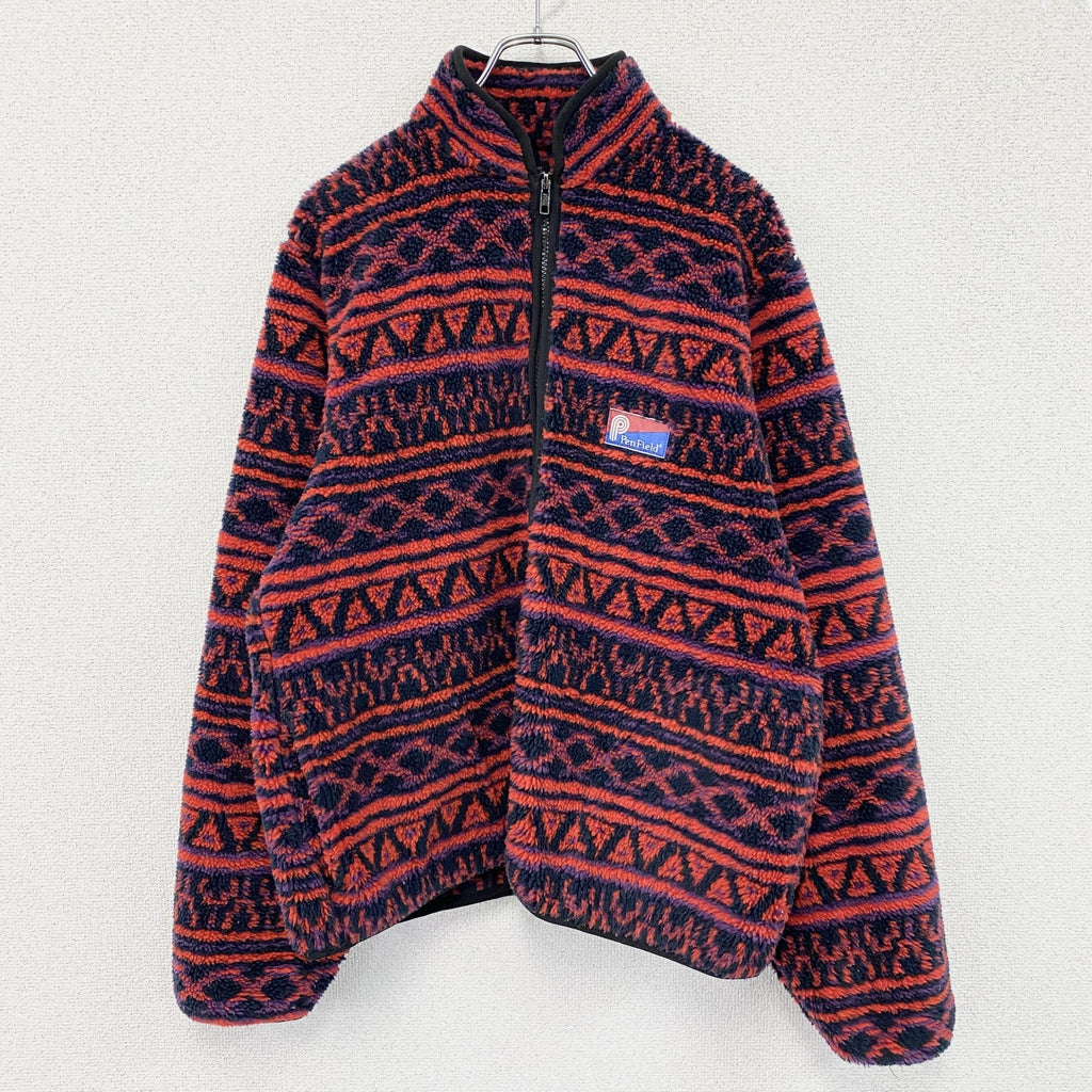 Penfield　ペンフィールド　フルジップフリースジャケット　幾何学模様　赤　レッド　Lサイズ　古着