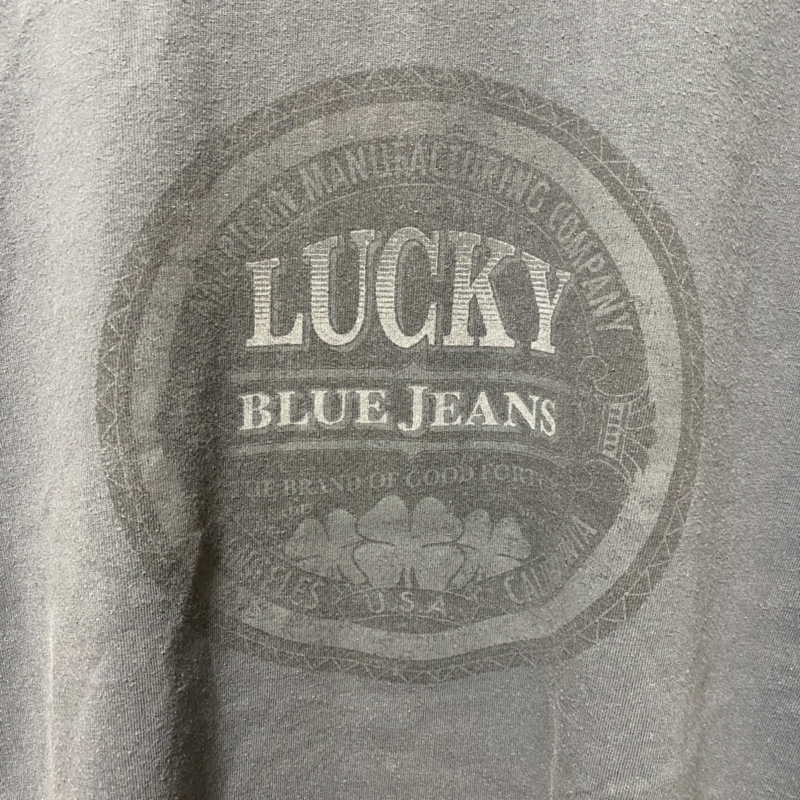 Lucky Brand　Blue Jeans　半袖プリントTシャツ　USA製　グレー　灰色　ビッグシルエット　XLサイズ　古着