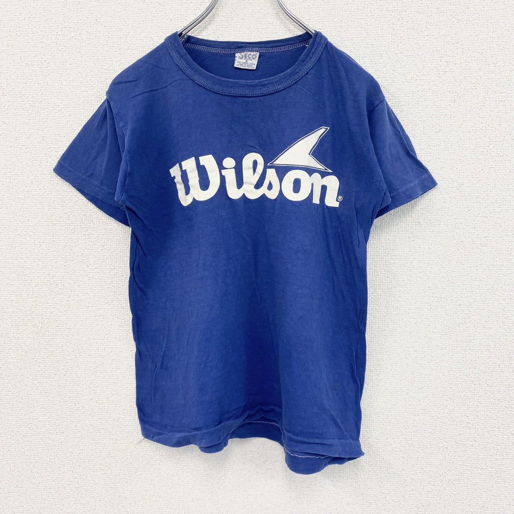 ～90s　SECO　半袖プリントTシャツ　Wilson　シングルステッチ　デカロゴ　ヴィンテージ　青　ブルー　Sサイズ　古着