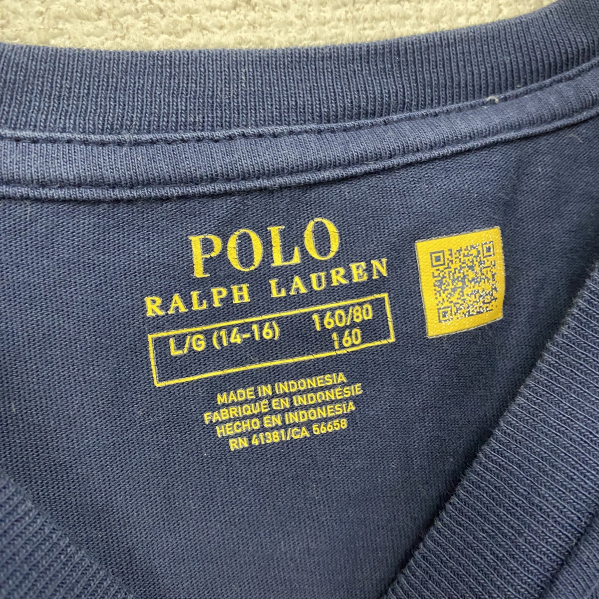 POLO RALPH LAUREN　ラルフローレン　半袖Tシャツ　ビッグポニー　刺繍ロゴ　紺　ネイビー　160サイズ　古着