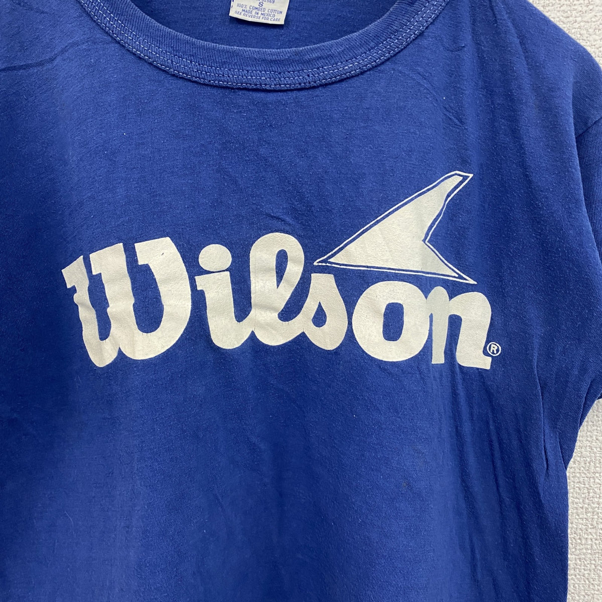 ～90s　SECO　半袖プリントTシャツ　Wilson　シングルステッチ　デカロゴ　ヴィンテージ　青　ブルー　Sサイズ　古着
