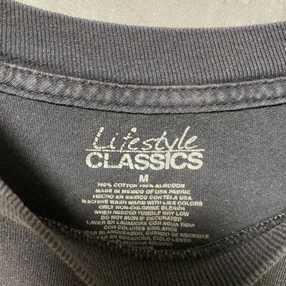 古着 used　Lifestyle Classics　半袖アニマル柄プリントTシャツ　USA国旗　鹿　シカ　動物　黒　Mサイズ