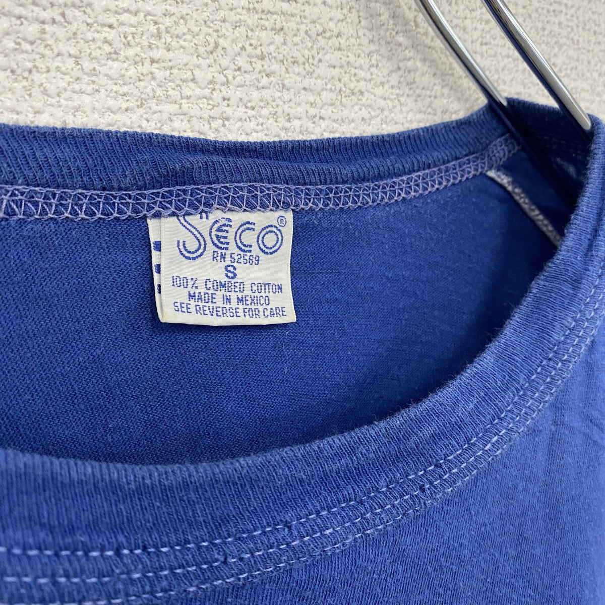 ～90s　SECO　半袖プリントTシャツ　Wilson　シングルステッチ　デカロゴ　ヴィンテージ　青　ブルー　Sサイズ　古着