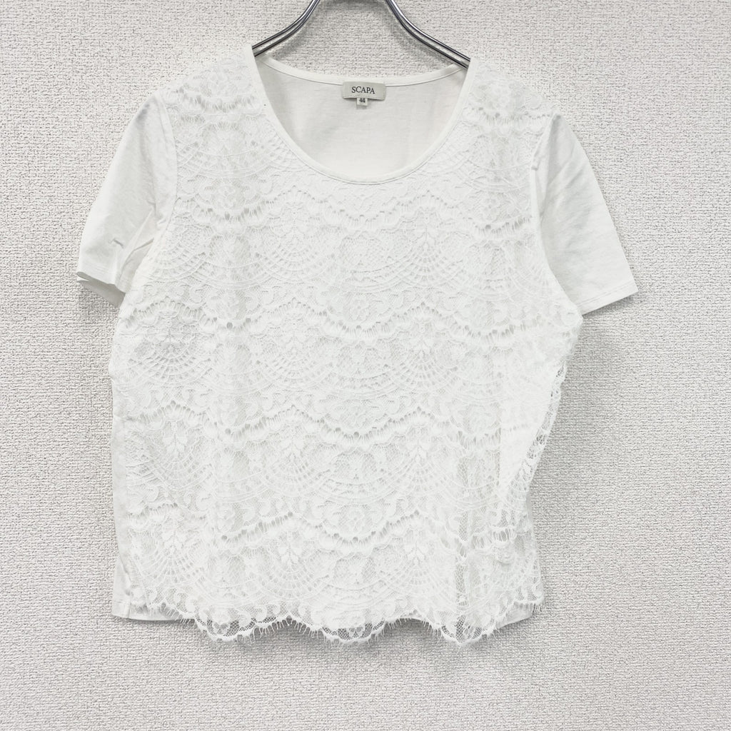 SCAPA　スキャパ　レース装飾半袖Tシャツ　白　ホワイト　44サイズ　古着