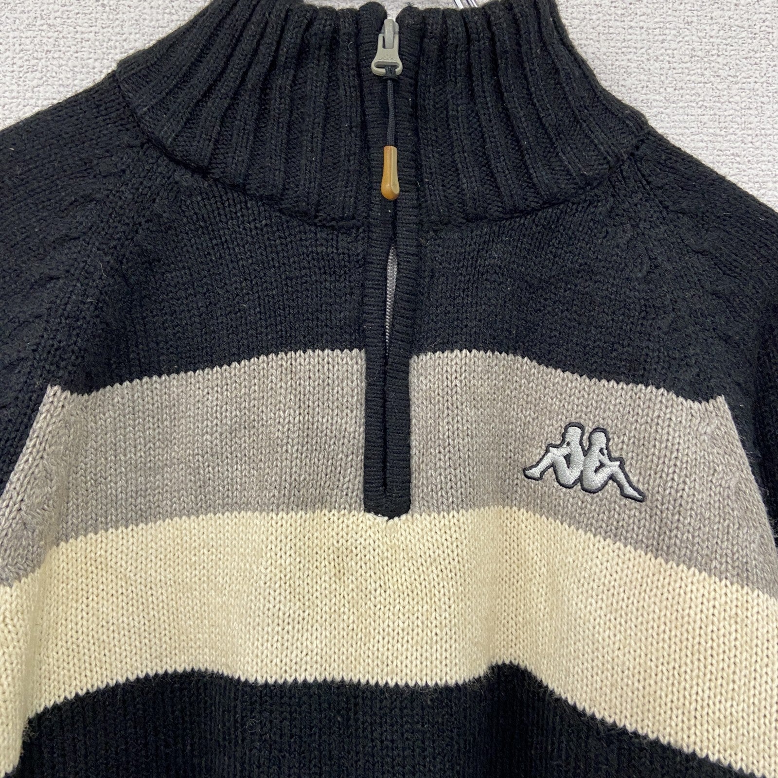 Kappa　カッパ　ハーフジップアクリルニットセーター　刺繍ロゴ　黒　ブラック　Mサイズ　古着