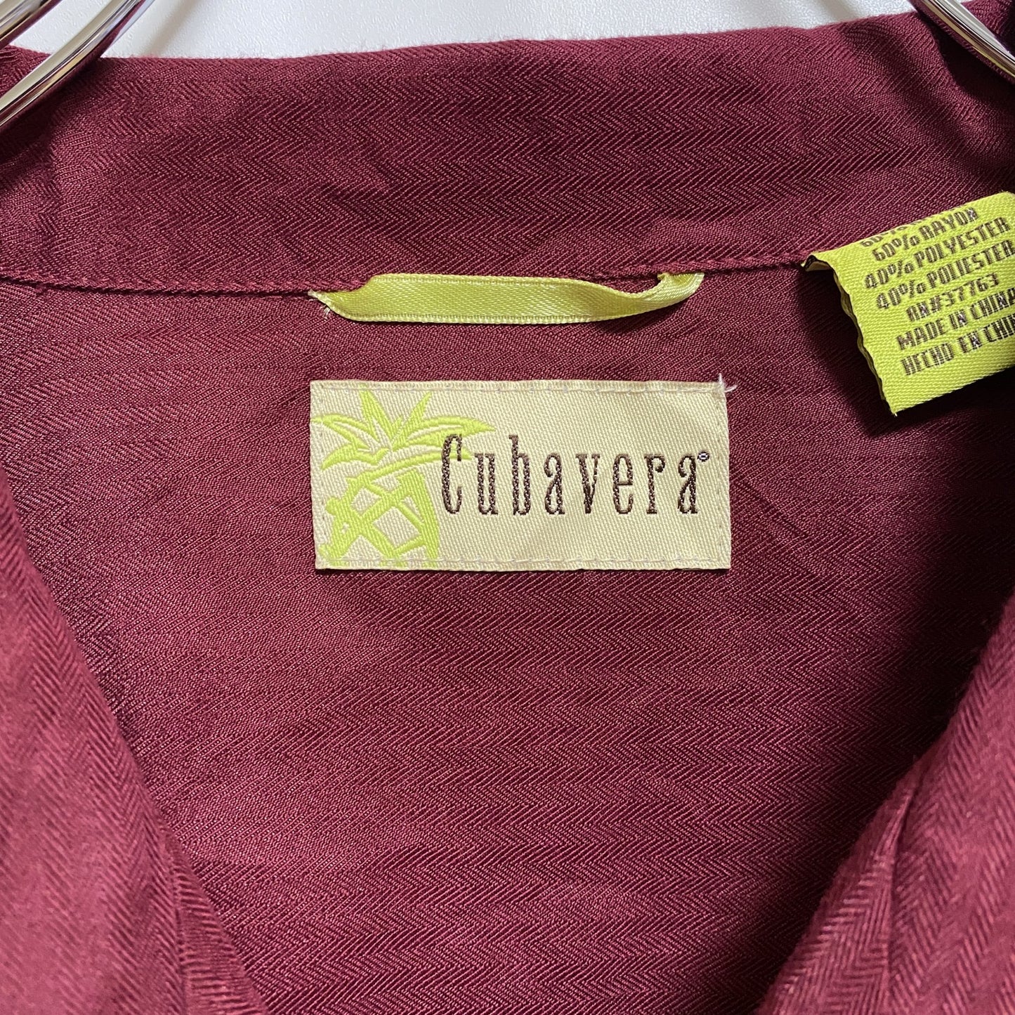 古着 used　Cubavera　キューバベラ　半袖開襟刺繍柄シャツ　ワインレッド　春夏服　ビッグシルエット　XLサイズ