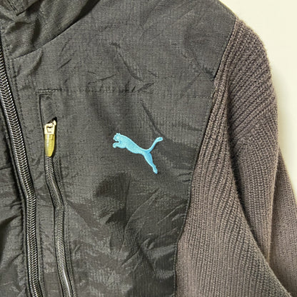 古着 used　puma プーマ　長袖フルジップニット　セーター　ナイロン　ワンポイントロゴ刺繍　スポーツ　Sサイズ