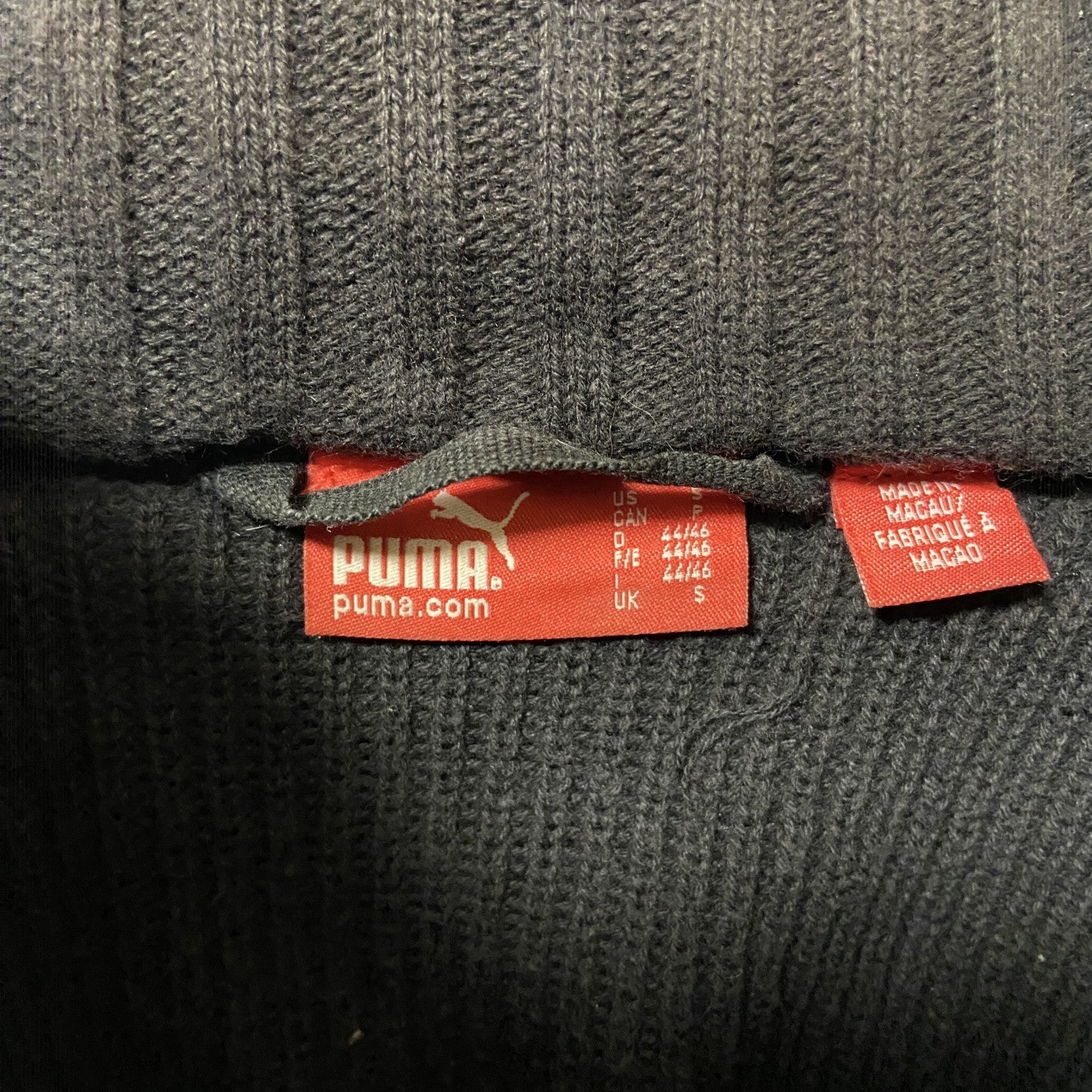 puma　プーマ　フルジップニットセーター　異素材切り替え　ワンポイント　刺繍ロゴ　Sサイズ　古着
