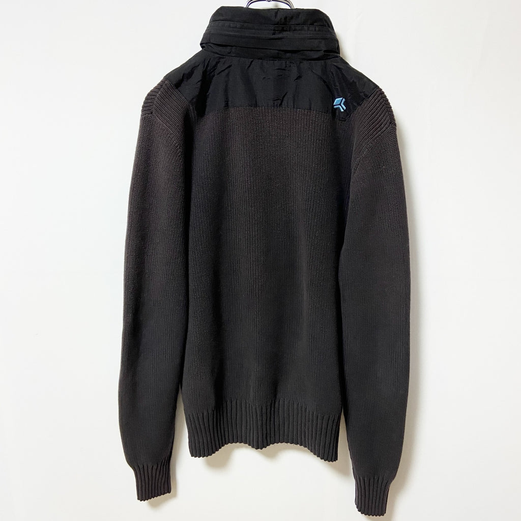 puma　プーマ　フルジップニットセーター　異素材切り替え　ワンポイント　刺繍ロゴ　Sサイズ　古着
