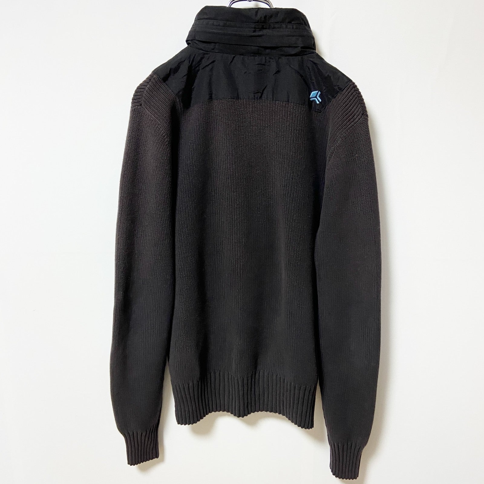 puma　プーマ　フルジップニットセーター　異素材切り替え　ワンポイント　刺繍ロゴ　Sサイズ　古着