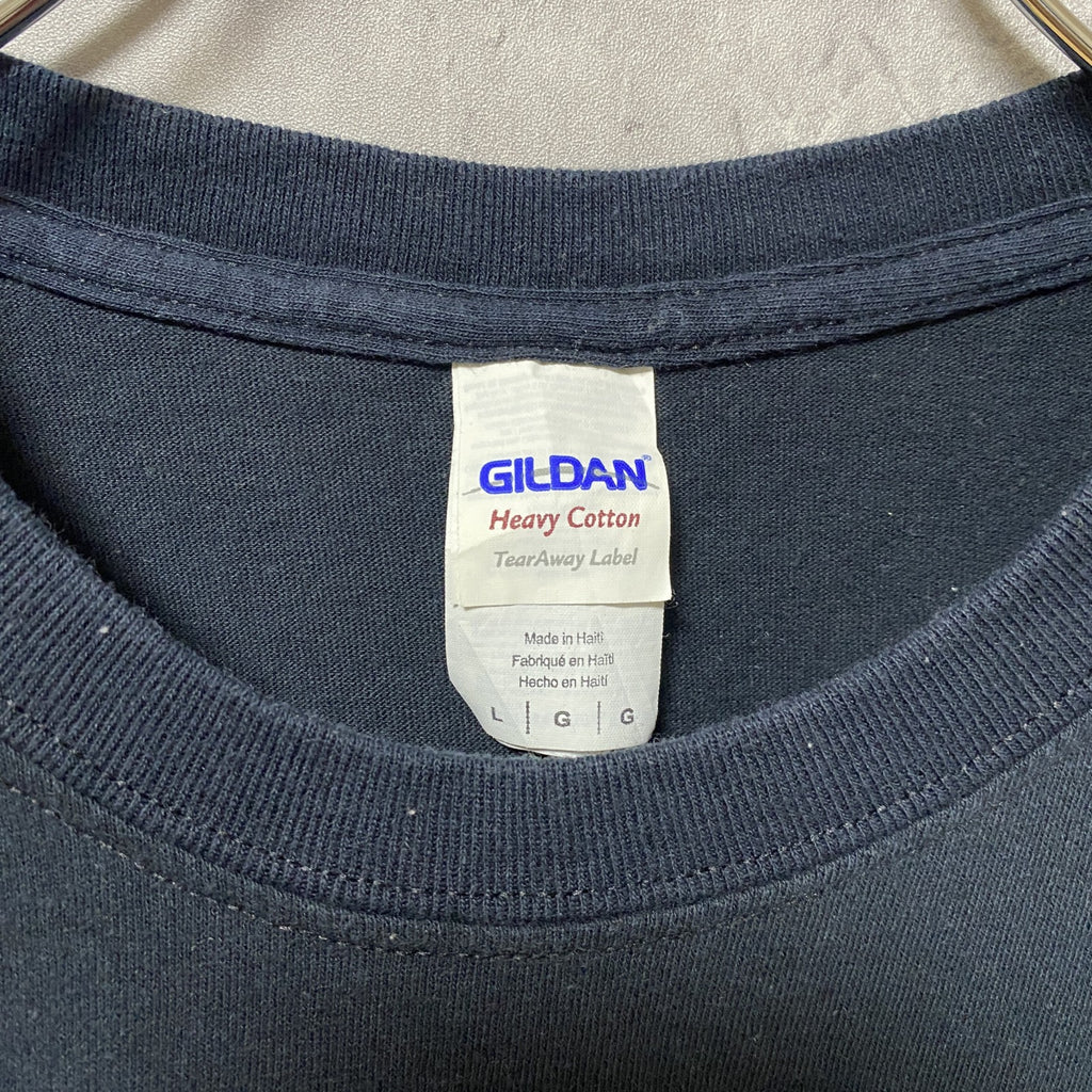 GILDAN　ギルダン　半袖クルーネックTシャツ　バックプリント　ロブスターボート　黒　ブラック　Lサイズ　古着