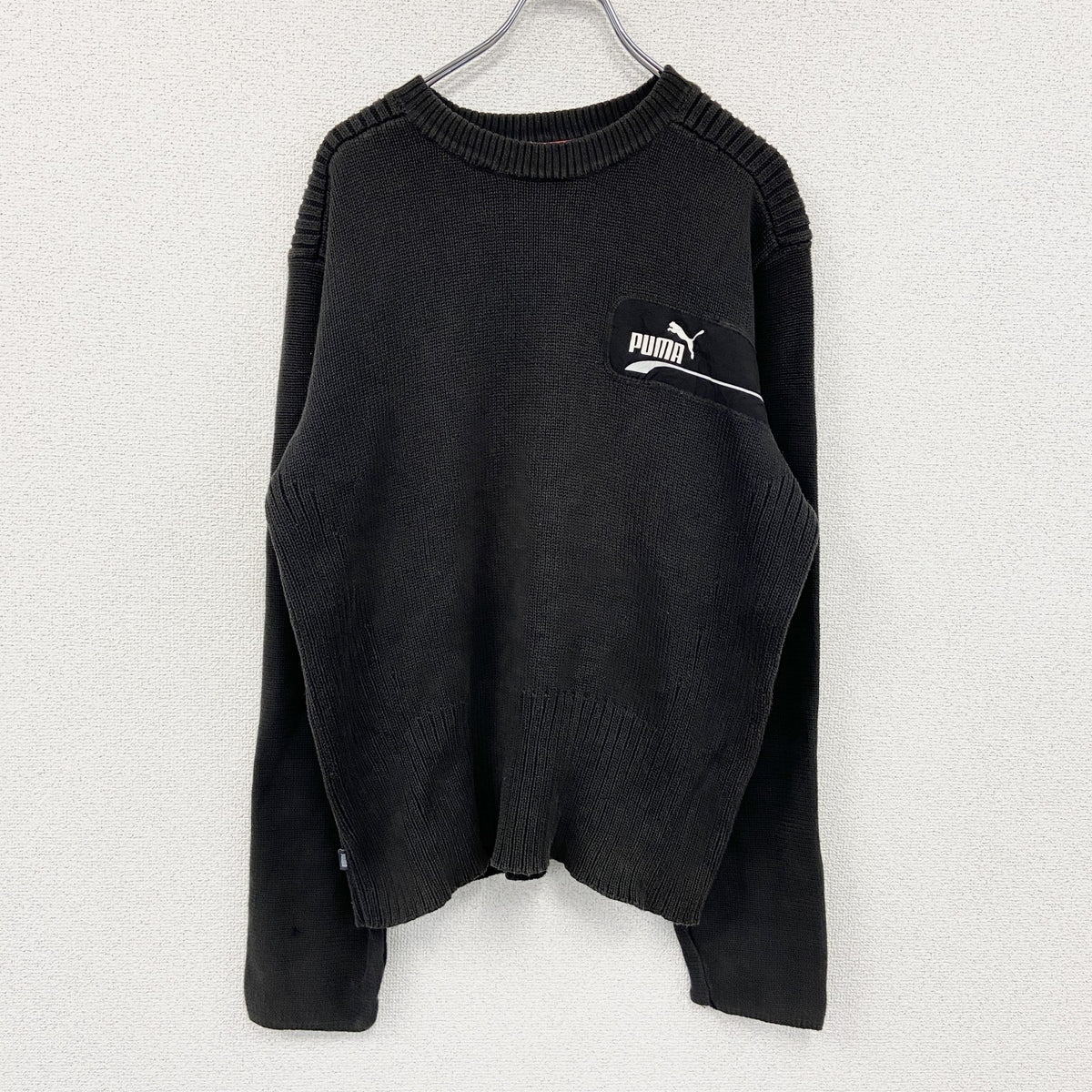 PUMA　プーマ　ニットセーター　ワンポイント　黒　ブラック　XLサイズ メンズ 古着