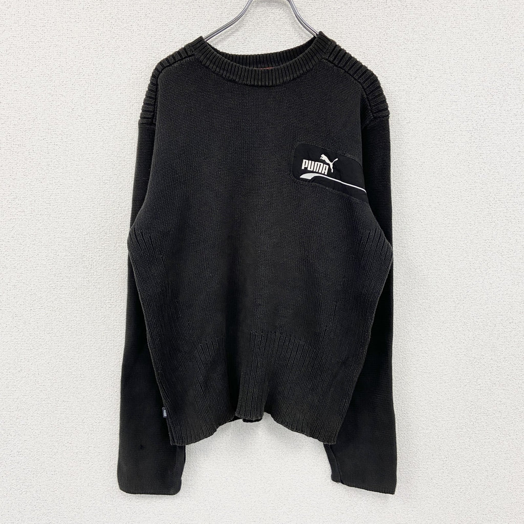PUMA　プーマ　ニットセーター　ワンポイント　黒　ブラック　XLサイズ　古着