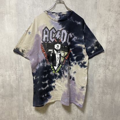 古着 used　ACDC TOUR　半袖バンドプリントTシャツ　ツアーT　タイダイ柄　黒　紫　ビッグシルエット　XLサイズ