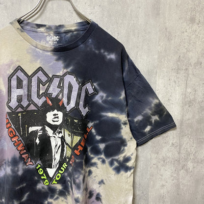 古着 used　ACDC TOUR　半袖バンドプリントTシャツ　ツアーT　タイダイ柄　黒　紫　ビッグシルエット　XLサイズ