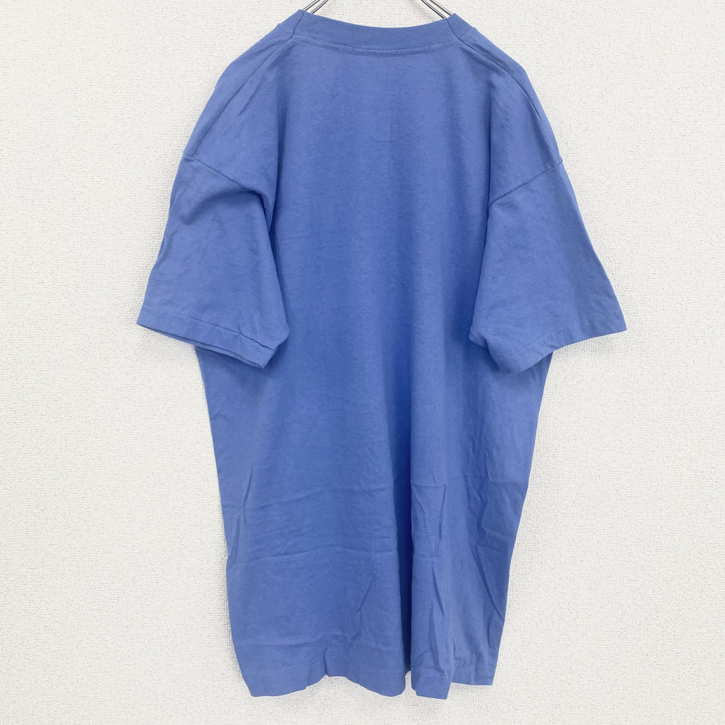 半袖プリントTシャツ　レトロデザイン　シングルステッチ　クルーネック　ヴィンテージ　青　ブルー　XLサイズ　古着