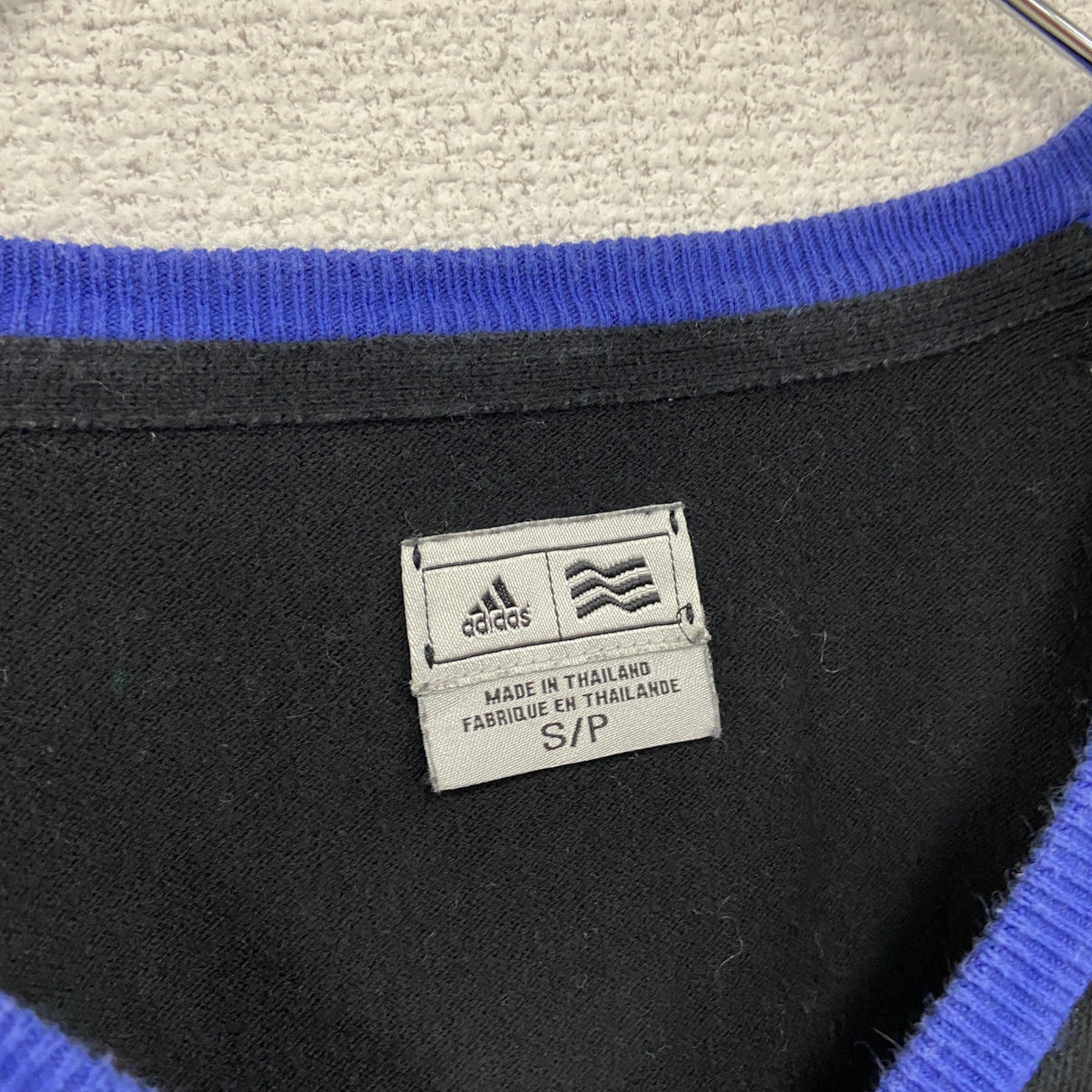adidas　アディダス　コットンニットセーター　Vネック　黒　ブラック　Sサイズ メンズ ナイロン 古着