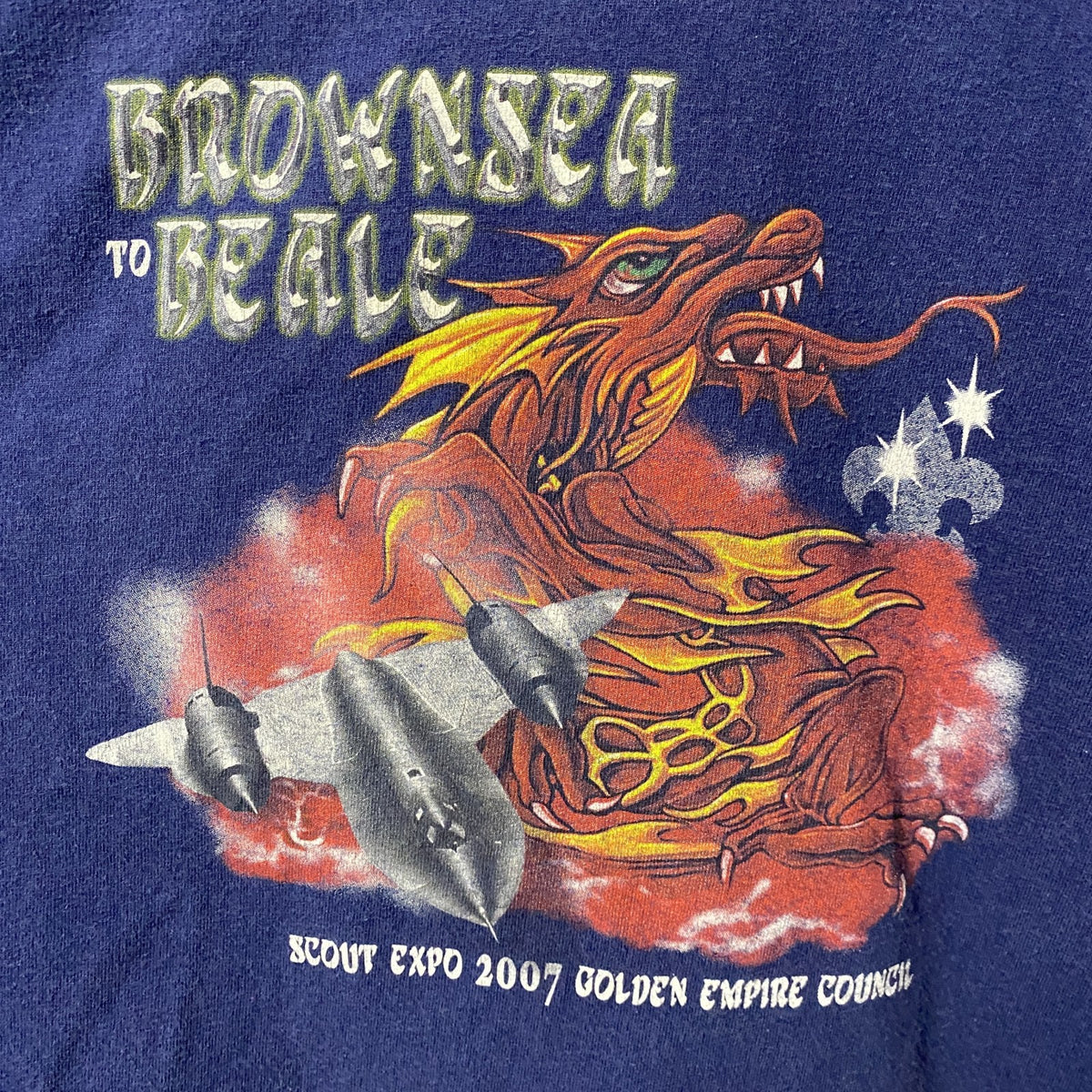 BROWNSEA BEALE　半袖プリントTシャツ　ドラゴン　龍柄　SCOUT EXPO　ネイビー　紺　Mサイズ　古着