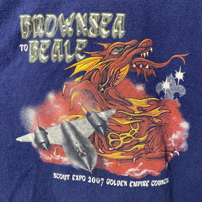 古着 used　BROWNSEA BEALE　半袖プリントTシャツ　ドラゴン　龍柄　SCOUT EXPO　ネイビー　Mサイズ