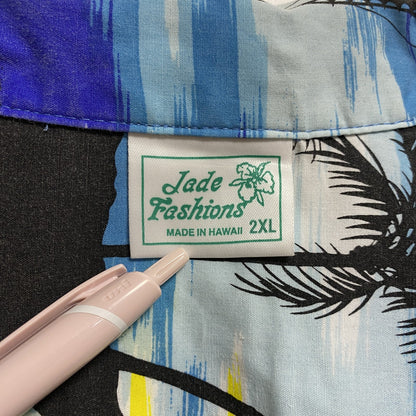 古着 used　JadeFashions　半袖開襟アロハシャツ　水色　ライトブルー　春夏服　ビッグシルエット　2XLサイズ