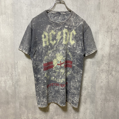 古着 used　ACDC TOUR　半袖バンドプリントTシャツ　タイダイ柄　クルーネック　ダークグレー　白　Mサイズ