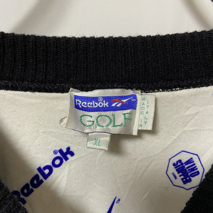 古着 used　Reebok リーボック　長袖ニット　セーター　厚手　ワンポイントロゴ刺繍　黒　ブラック　XLサイズ