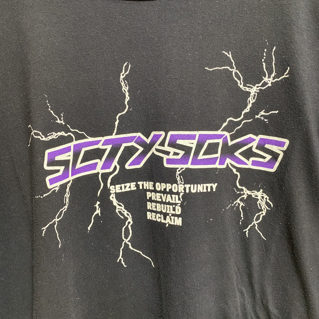 SOCIETY　半袖ロゴプリントTシャツ　黒　ブラック　稲妻　雷　レトロデザイン　ビッグシルエット　3XLサイズ　古着